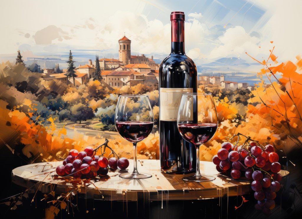 Bouteilles de vin et verres