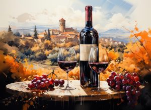 Bouteilles de vin et verres